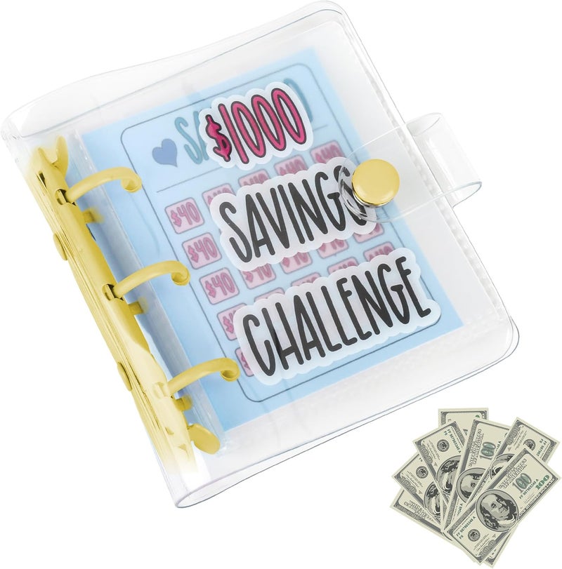 Mozano Mini Money Saving Binder with 25 Envelopes, $1000 Savings Challenge Book, Portable Budget Tool (Yellow) - Image 1